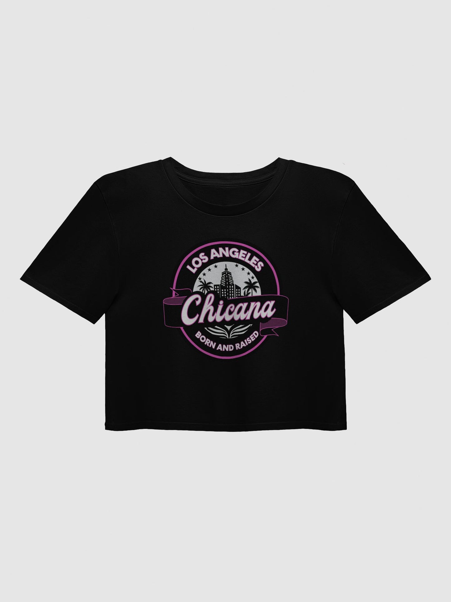 Chicana Born and Raised Women's Crop Top (Pink Circle)