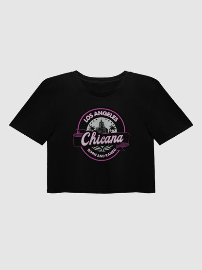 Chicana Born and Raised Women's Crop Top (Pink Circle)